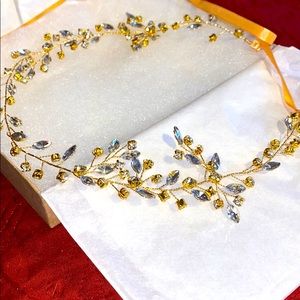 Gold-toned Vine Jeweled Hair Piece Headwrap Bridal